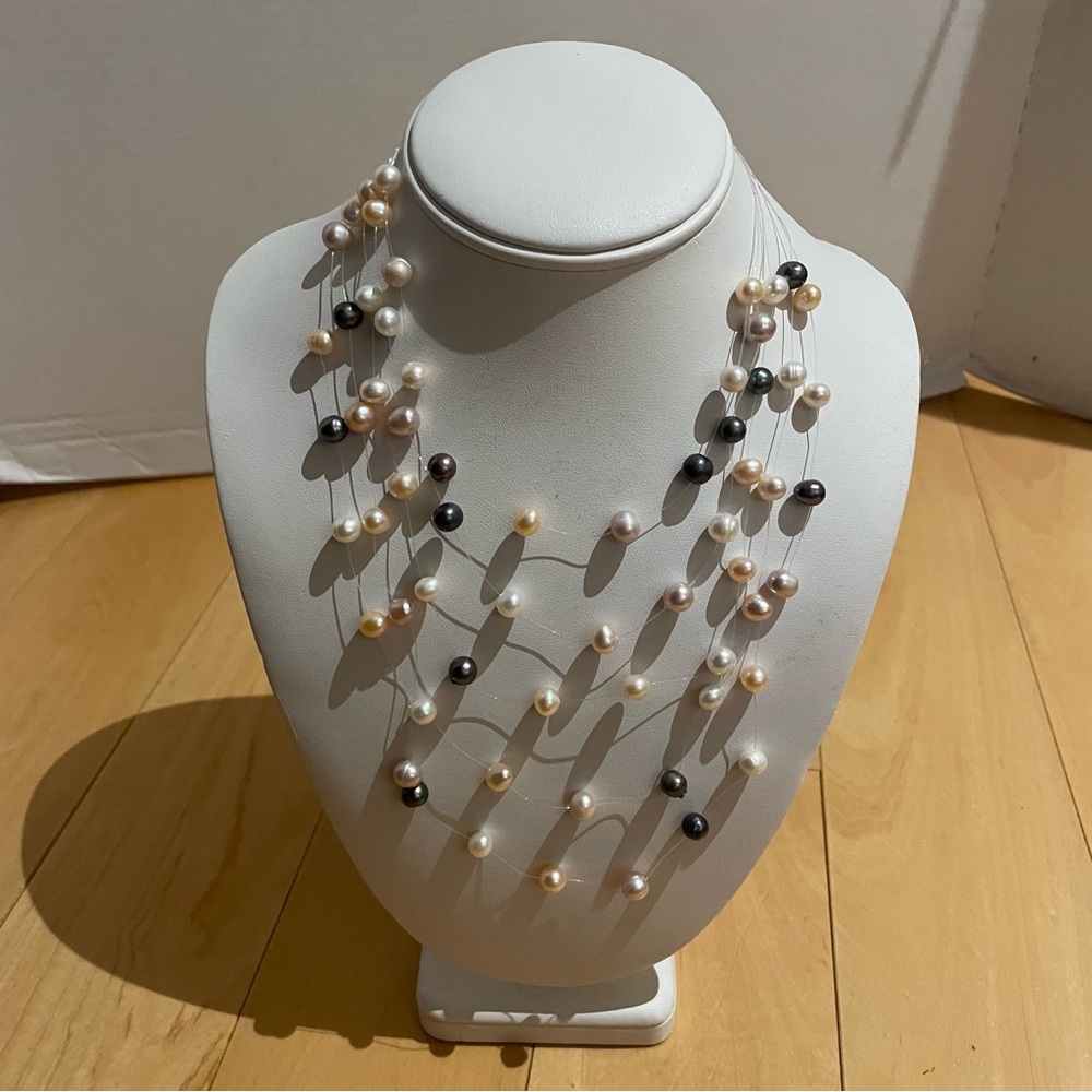 3 new multi color freshwater pearl floating pearl necklce